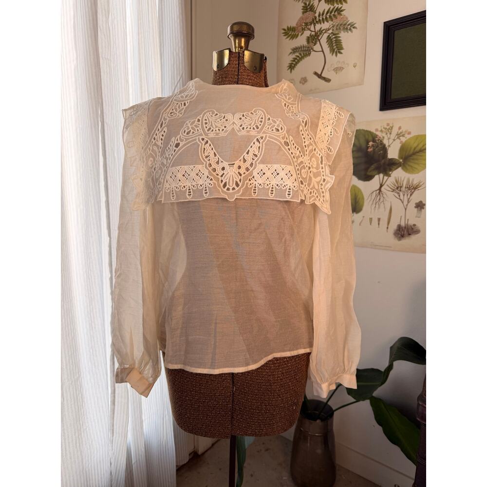 Ouur Sheer Lace Sailor Collar Victorian Blouse Cream Romantic Cottagecore Top